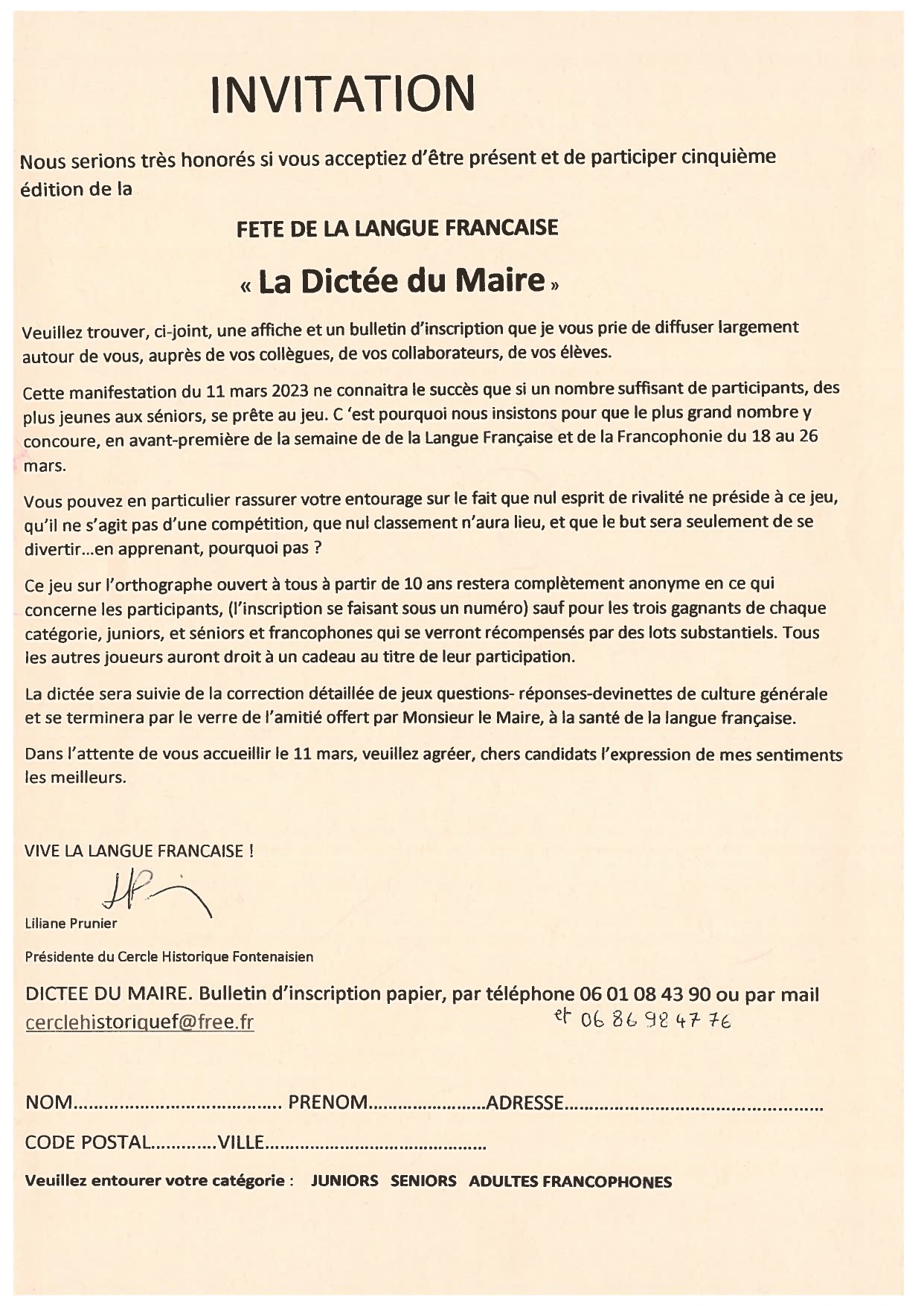 Invitation Dictée du Maire 2022