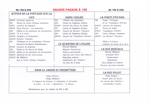 Programme Fête Médiévale 2024