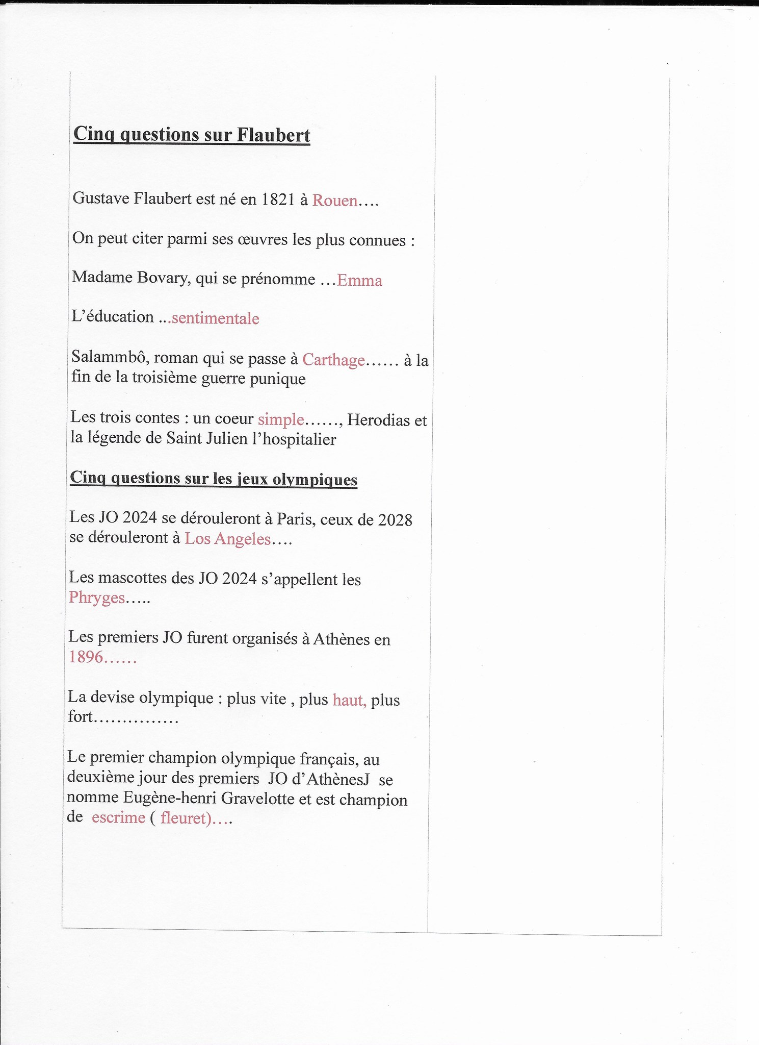 Questions sur Flaubert